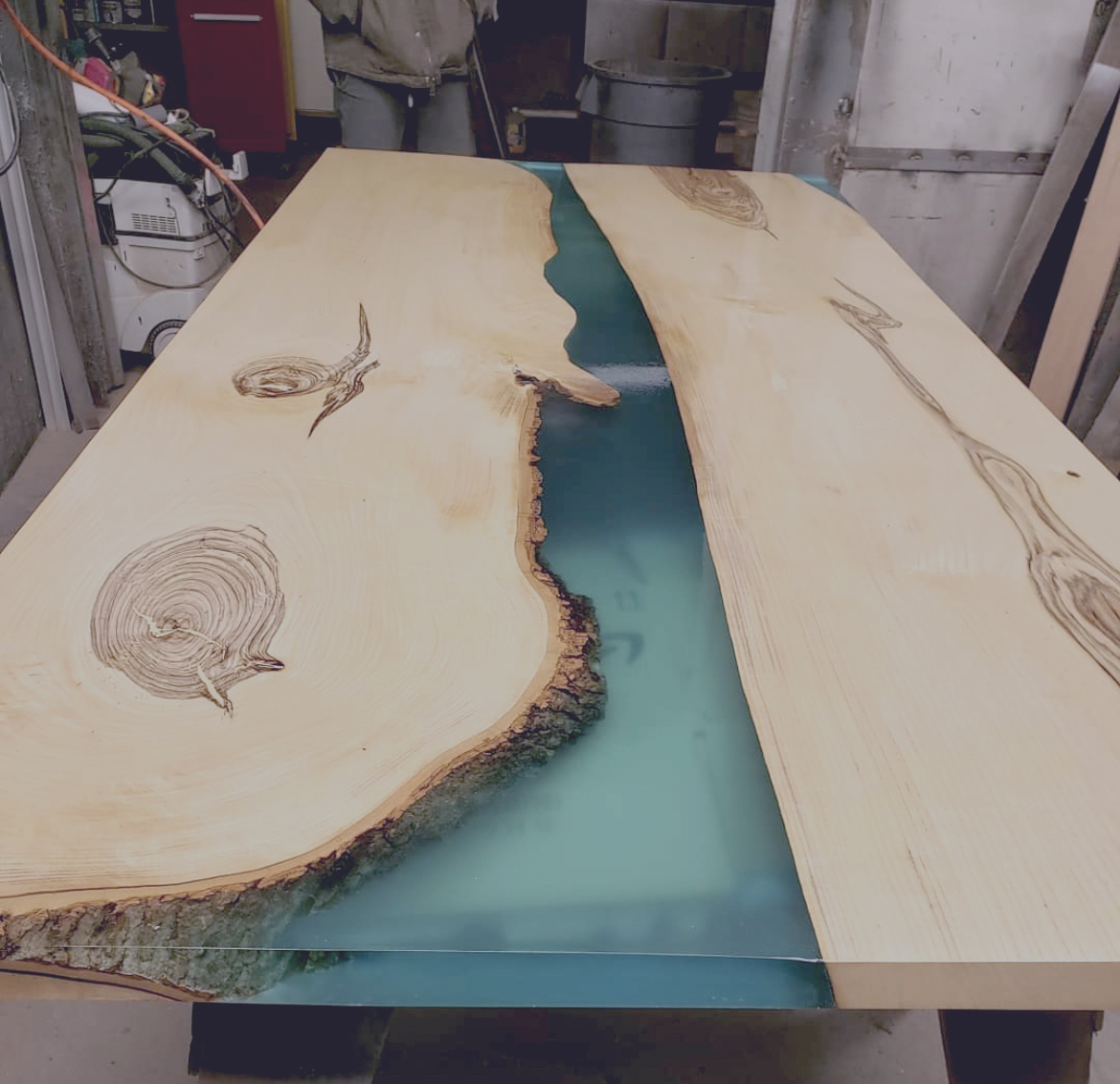 Turquoise epoxy dining table